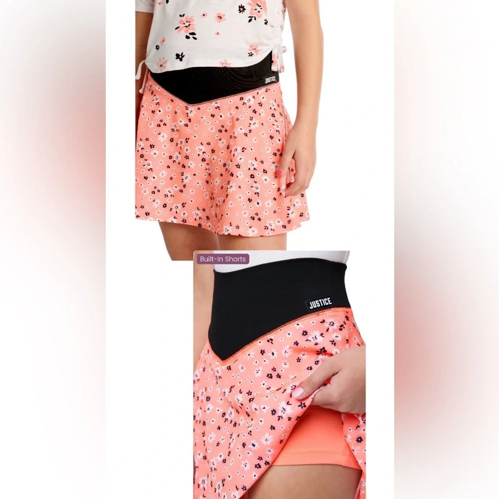 JUSTICE Girls Tshirt Top & Active Skirt Shorts Skort Matching Outfit XS 5/6